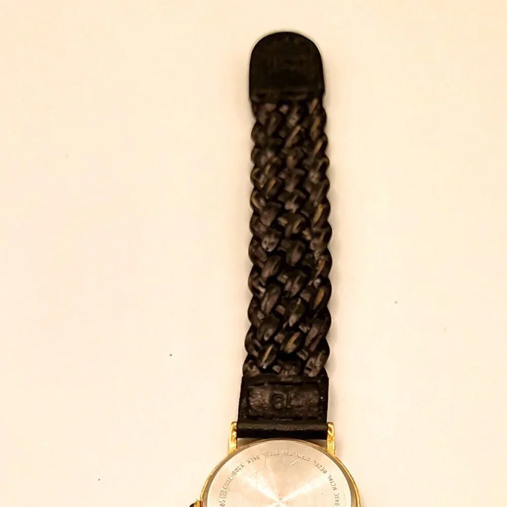 Pulsar Gold Toned Men's Wristwatch with Black Genuine Leather Strap